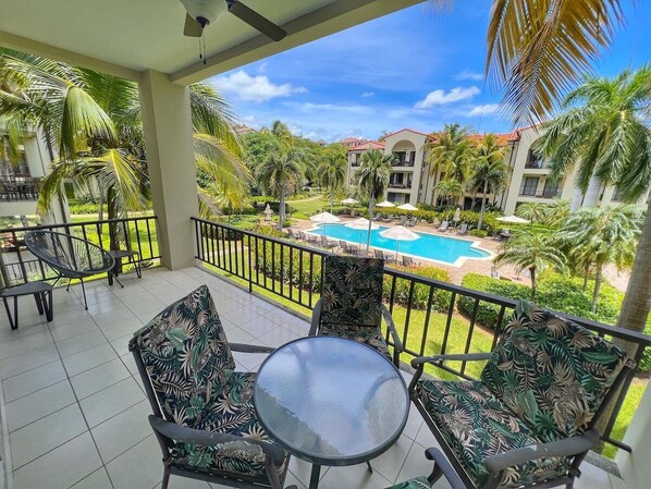 Enjoy views of one of several pools in PACIFICO.  This beautiful gated community provides resort-style amenities including multiple pools, on-site bar & grill and an oceanfront Beach Club with complimentary shuttle to/from the development.