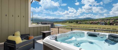 Hay Meadow Lodge - a SkyRun Winter Park Property - Hot Tub with a view off the upstairs living room 