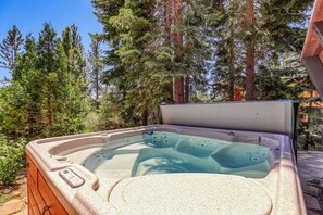 Relax and unwind in the private hot tub while you enjoy the peaceful surroundings.