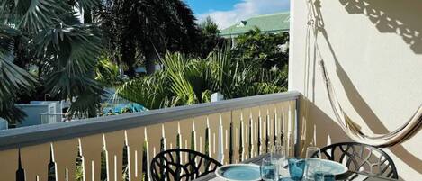 Terrasse vue sur jardin tropical et sublime "palmier bleu"