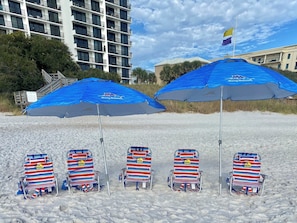 Included with Rental: 6 Beach Chairs, 2 Large Umbrellas, 8 Beach Towels, 1 Cooler, Various Kid Toys