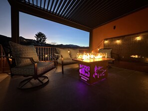 The party lights and the fire table LED light on makes for the perfect mood lighting! 