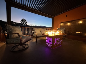 The party lights and the fire table LED light on makes for the perfect mood lighting!