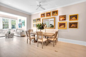 The dining room table expands to at least 10. 

