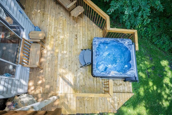 Immerse yourself in serenity while enjoying the view from the hot tub.