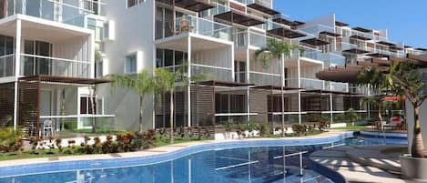 Apartment overlooks the pool