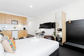 This spacious studio offers plenty of room to spread out and relax. Enjoy the comfortable bed and modern amenities.
