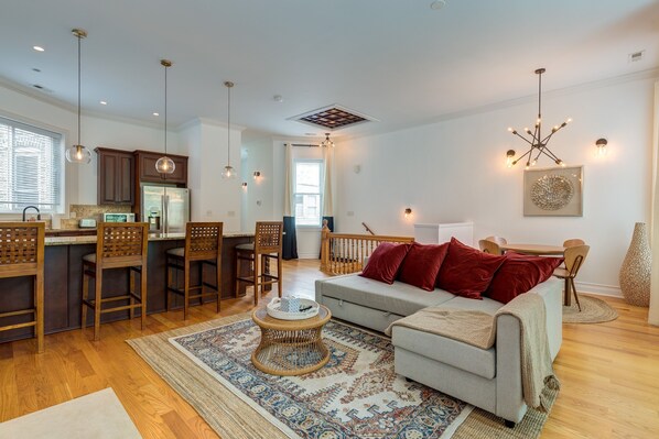 Open-concept living room and kitchen space