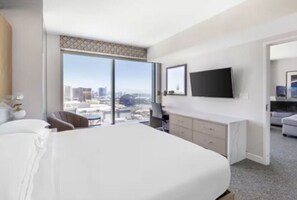 Bedroom with motorised blackout blinds