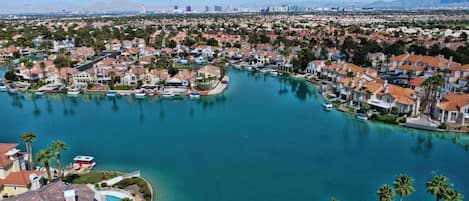 Nearby local lake. Amazing views of Las Vegas Strip in the distance.