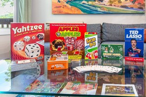 Game night central! Our living room is stocked with a variety of board games, ensuring every evening is filled with fun and laughter. Gather your friends and make unforgettable memories!
