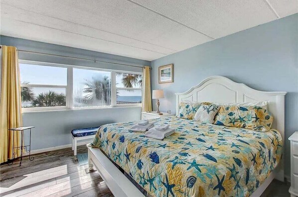 Primary Bedroom has an Ocean View and King Bed