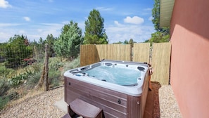 At the end of a day of exploring southern Utah, unwind with a soothing soak in the bubbling hot tub.