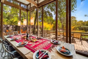 Large dining space and table for friends and family.