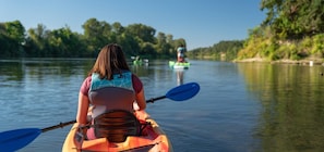 Your very own river to explore with 2 x double kayaks onsite free of charge