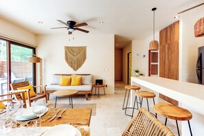 All of the living areas feature natural decor