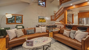 Great room looking into kitchen and dining area