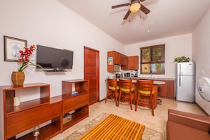 Living area and kitchen with open concept