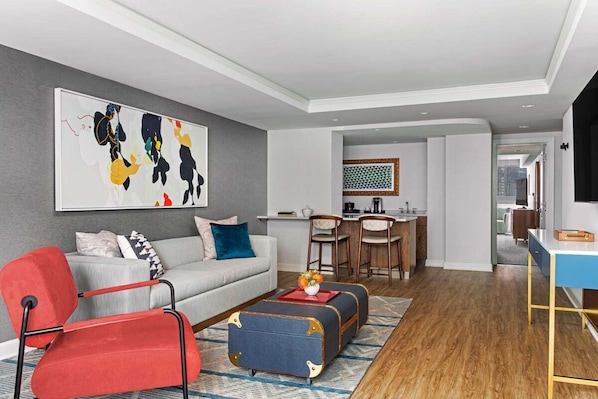 Living Area. Exact unit will be assigned upon arrival. Views, colors, and decor may vary.