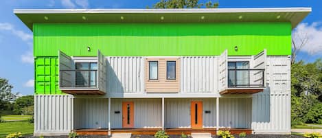 Welcome to 716 Collins Ave.  This is a shipping container duplex - likely the first of its kind east of the Mississippi River.  