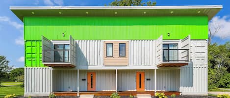 Welcome to 716 Collins Ave. This is a shipping container duplex - likely the first of its kind east of the Mississippi River.