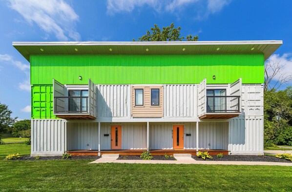 Welcome to 716 Collins Ave.  This is a shipping container duplex - likely the first of its kind east of the Mississippi River.  