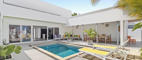 Lush Pool Area of the home in Noord Aruba - Discover serenity in our secluded tropical pool - Dive into tranquility amidst lush greenery and soothing waters - Discover a peaceful retreat in inviting pool