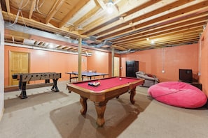 Game room with PS4 w/games, Ping Pong, foosball, pool, dart board, air hockey