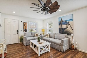 Our living room with ceiling fan.