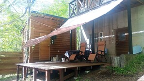 We currently have a tarp permanently set up to protect the area from rain and prying eyes from others.