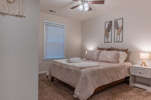 Queen-size bed with a super-comfy mattress