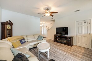 Living Room | TV | Electric Fireplace | Massage Chair