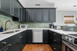 Fully stocked kitchen with everything you need for cooking/eating in! 