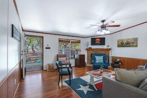 The living room is adorned with Texas charm that'll make you feel right at home