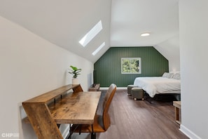 Desk space is perfect for work-from-home, or for a vanity to get ready