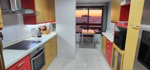 Kitchen with an ocean view