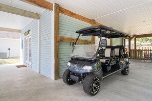 Travel by Golf Cart to the Beach & to Explore the Area.