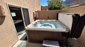 After a long day of adventures, take a soak in your private hot tub