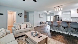 Open floor plan for kitchen and living room.