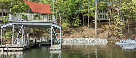 Right on the water with two story dock!