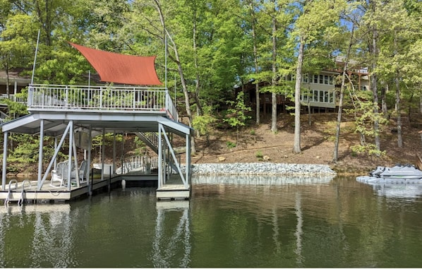 Right on the water with two story dock!