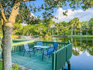 Deck with a pond view.