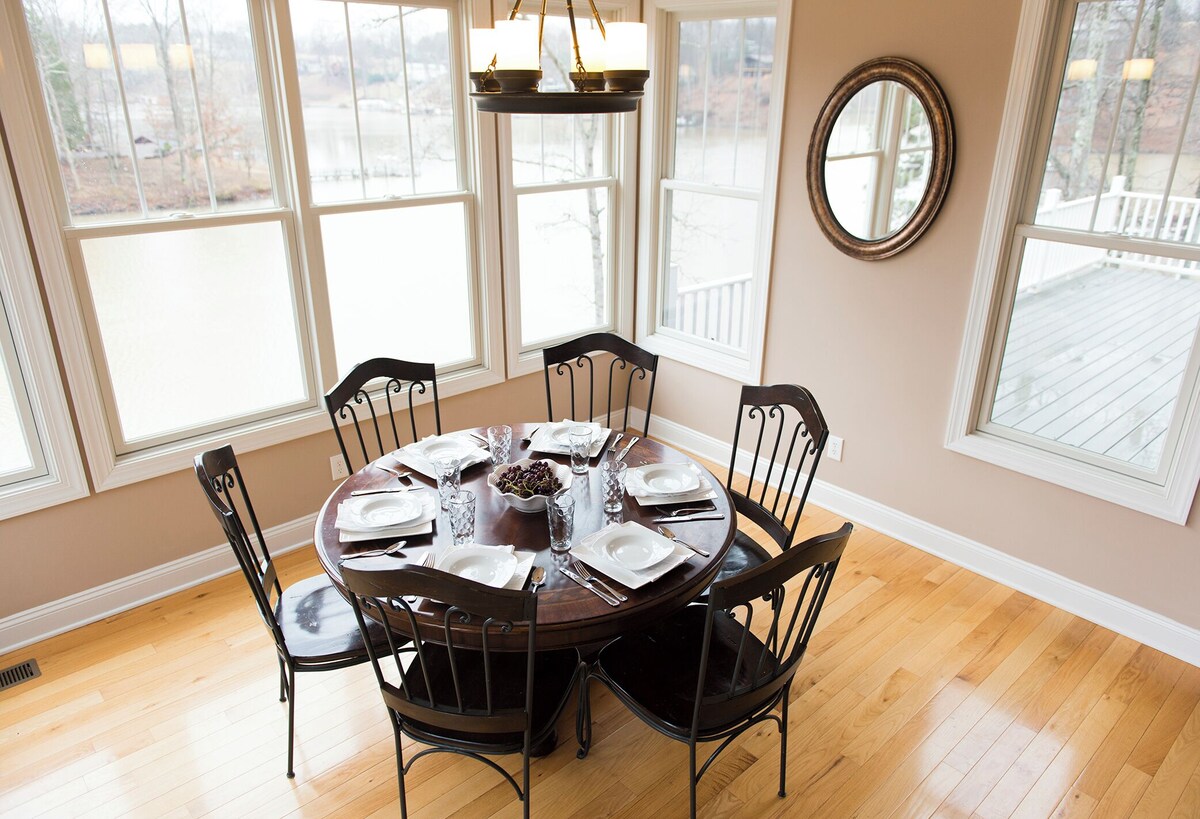 Relax in luxury in no wake zone with spacious living area and gourmet kitchen.