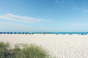 Our beach is gorgeous with white powder sand.