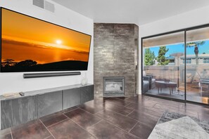 During the colder months you will like the fireplace to warm things up a bit