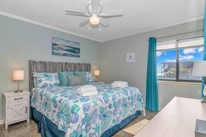 Master bedroom with Ocean views for days! Brand new King bed, mattress and Samsung Roku TV!