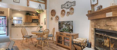 Living Room with Wood Burning Fireplace