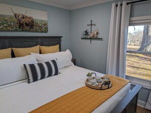 Bedroom 1: KING bed and blackout curtains!