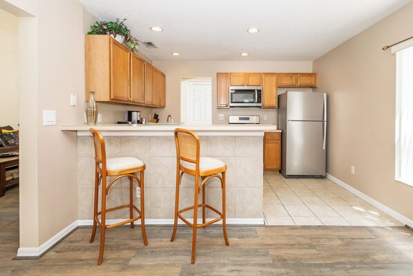 Kitchen bar counter with seating for 2