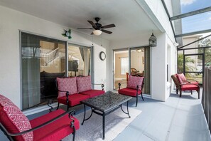 Outdoor seating by the pool